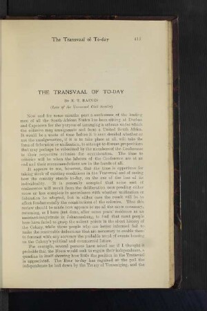 The Transvaal of To-Day
