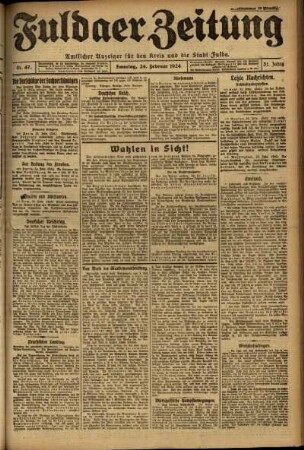 Erste Ausgabe vom Sonntag, den 24. Februar 1924.