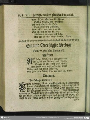 Ein und Viertzigste Predigt. Von der göttlichen Langmuth