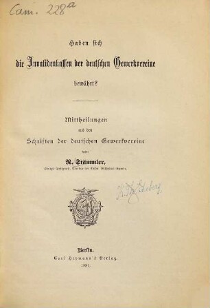 Haben sich die Invalidenkassen der deutschen Gewerkvereine bewährt?
