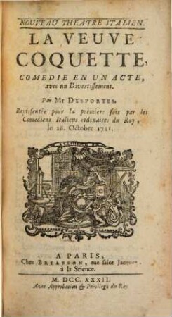 La Veuve coquette : Comédie en un acte, avec un Divertissement