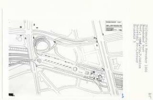 Busbahnhof West, Berlin-Westend (Diplomarbeit bei Willy Kreuer): Ankunft- und Abfahrt, Wartung-Tanken, Hotelhalle, Restaurant, Grundriss Busebene und 1. Obergeschoss Hotel 1:500