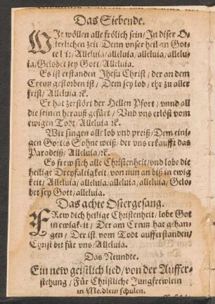 Das Neundte. Ein new geistlich lied/ von der Auffer=||stehung/ Für Christliche Jungfrewlein in Meidlein schulen ||