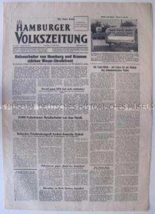 Kommunistische Tageszeitung "Hamburger Volkszeitung" u.a. zum Hafenarbeiterstreik in Bremen