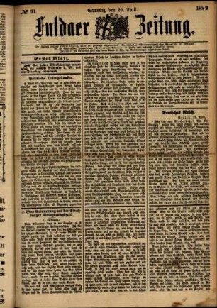 Erste Ausgabe vom Samstag, den 20. April 1889.