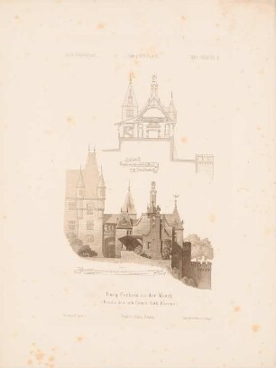 Burg Cochem: Ansicht, Querschnitt (aus: Architektonisches Skizzenbuch, H. 132/3, 1874)