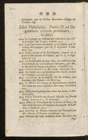 430-437, Lbri Philosophici, Poetici & ad Elegantiores Litteras pertinentes. in 8vo. in 4to.