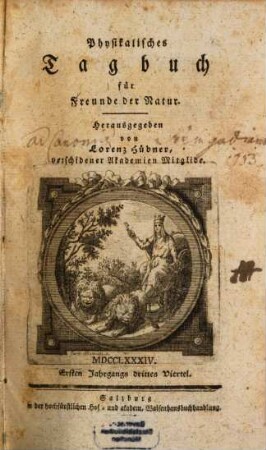 Physikalisches Tagbuch für Freunde der Natur. 1, 3/4. 1784