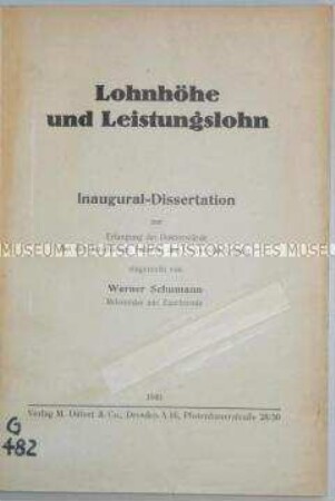 Juristische Dissertation über Lohnhöhe und Leistungslohn