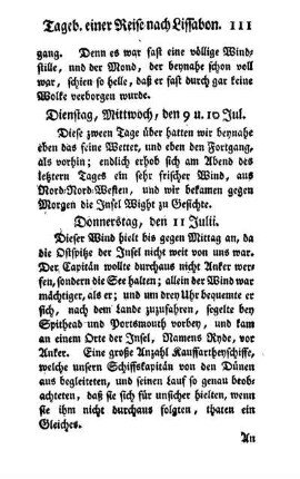 Donnerstag, den 11 Julii. - Montags, den 20 Julii.