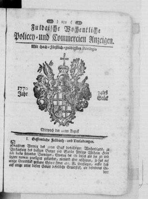 34tes Stück, Ausgabe vom 22. August 1770