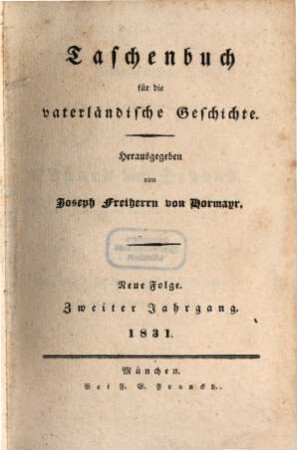 Taschenbuch für die vaterländische Geschichte, 1831