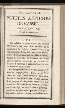 No LXXXVIII (Lundi 6 Juin 1785)