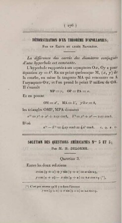 Démonstration d'un théorème d'Apollonius.