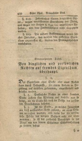 Neunzehnter Titel. Von dinglichen und persönlichen Rechten auf fremdes Eigenthum überhaupt.