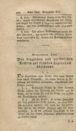 Neunzehnter Titel. Von dinglichen und persönlichen Rechten auf fremdes Eigenthum überhaupt.