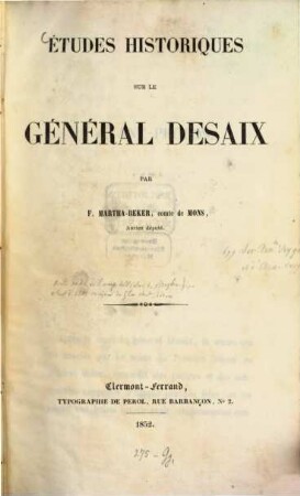 Études historiques sur le Général Desaix