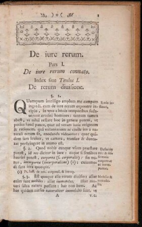 [...] Pars I. De jure rerum connato. [...]