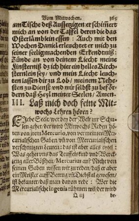 III. Laß mich doch seine Mittwochs Lehren hören?