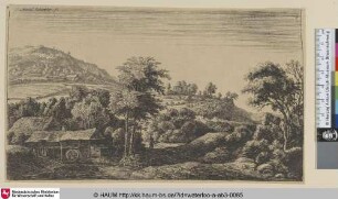 [Eine Wassermühle im Tal; Watermill at the foot of a hill]