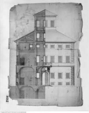 Manziana, Palazzo Tittoni, Fassadenaufriss und Querschnitt