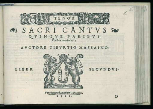 Tiburtio Massaino: Sacri cantus quinque paribus vocibus ... liber secundus. Tenor