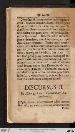 Discursus II: De Æstu & Calore Thermarum Badensium