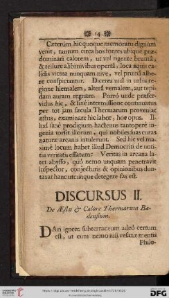 Discursus II: De Æstu & Calore Thermarum Badensium