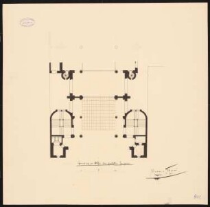 Synagoge, Berlin Monatskonkurrenz Oktober 1888 (wahrscheinlich Originalzeichnung): Grundriss in Höhe der 2. Empore 1:100