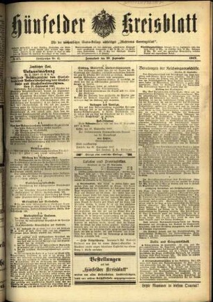 Erste Ausgabe vom Samstag, den 29. September 1917.