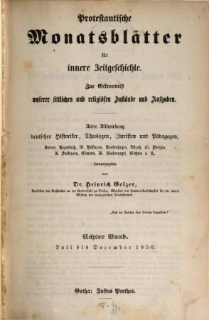 Protestantische Monatsblätter für innere Zeitgeschichte : Studien d. Gegenwart für d. evangelischen Länder deutscher Zunge. 8, 8. 1856