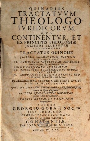 Quinarius tractatuum theologico iuridicorum