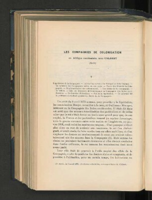 Les Compagnies de colonisation en Afrique Occidentale sous Colbert, par P. Chemin-Dupontés (avec carte).