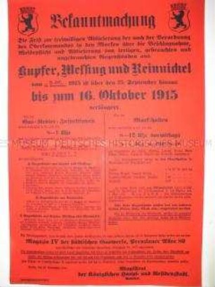 Bekanntmachung zur "freiwilligen" Ablieferung von Buntmetall in Berlin