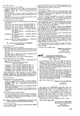 Bewertung und Zensierung der Schülerleistungen im Fach Deutsch : 40/57 vom 5. August 1957