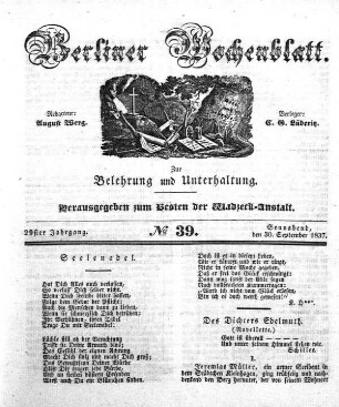 No. 39, Sonnabend, den 30. September 1837.