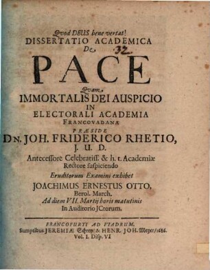 Dissertatio Academica De Pace