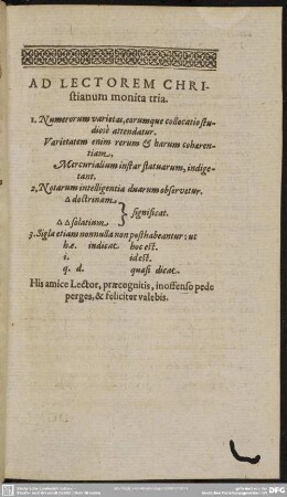 Ad Lectorem Christianum monita tria
