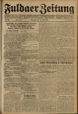 Erste Ausgabe vom Dienstag, den 25. Mai 1915.
