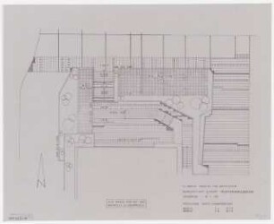 Technische Universität Berlin Architekturgebäude, Außenanlagen: Lichtpause von Inv.Nr. HH 0539,048, Werkstatthof an der Nordseite des Hochhauses, Zufahrt, Grundriss 1:100, Plattenverlegeplan