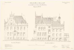Offizierskasino der Garnison, Osnabrück: Aufriss Südansicht, Westansicht 1:50