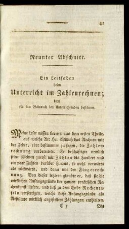 Neunter Abschnitt. Ein Leitfaden beim Unterricht im Zahlenrechnen; bloß für den Gebrauch des Unterrichtenden bestimmt