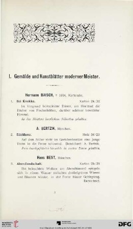 Gemälde und Kunstblätter moderner Meister (Nr. 1-206)