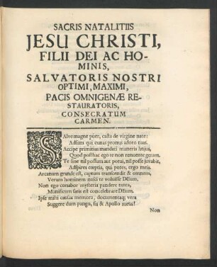Sacris Natalitiis Jesu Christi, Filii Dei Ac Hominis ...