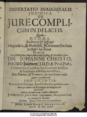 Dissertatio Inauguralis Iuridica De Iure Complicum In Delictis