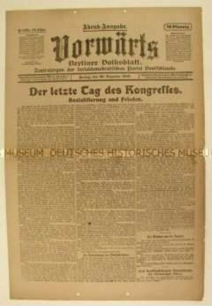 Zentralorgan der SPD "Vorwärts" zum Abschluss des Kongresses der Arbeiter- und Soldatenräte in Berlin