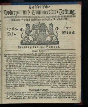 2tes Stueck, Montag den 9ten Januar 1769