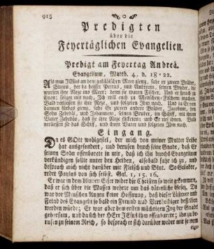 Predigt am Feyertag Andreä. - Predigt am Feyertag Philippi und Jacobi.