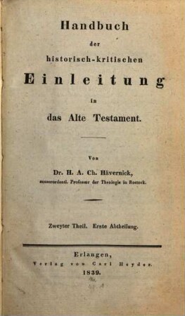Handbuch der historisch-kritischen Einleitung in das Alte Testament, 2,1
