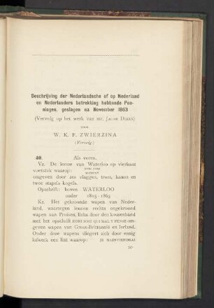 Beschrijving der Nederlandsche of op Nederland en Nederlanders betrekking hebbende Penningen, geslagen na November 1863 (Vervolg op het werk van mr. Jacob Dirks) door W. K. F. Zwierzina (Vervolg)